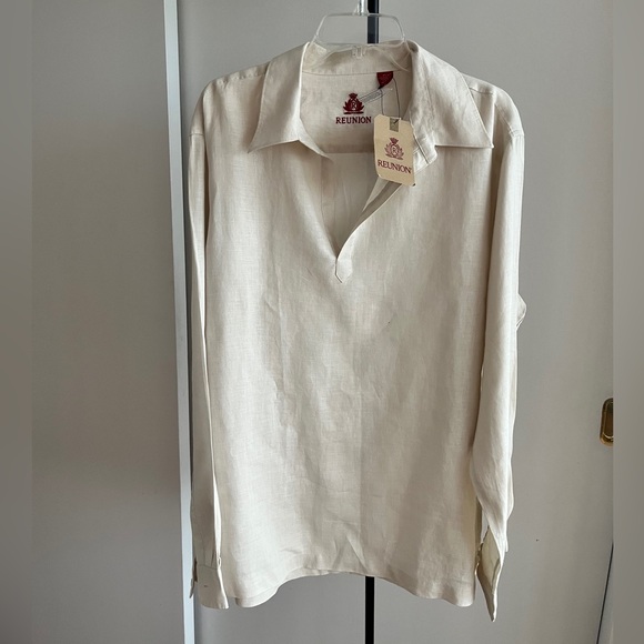 NWT Reunion premium 100% linen tunic Skipper collared casual shirt ivory XXL - Picture 4 of 15